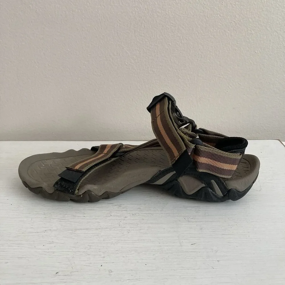 TEVA Mens Volterra Hiking Sports Sandals Brown Orange Striped Comfort Size 7
